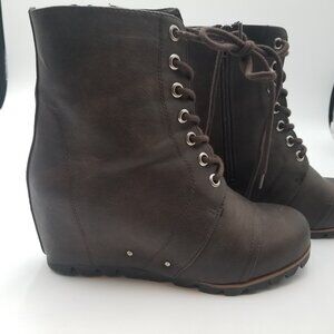 Unionbay Women Combat Boots Lace Up Zipper Black Size-8